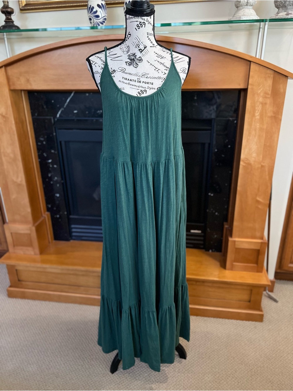 ZSupply Sleeveless Forest Green Maxi Dress with Tiered Skirt
